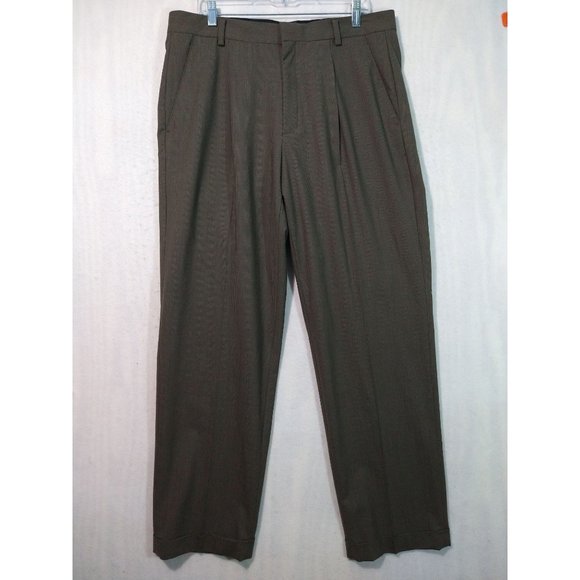 Nike Tiger Woods Collection Mens 36x34 Brown Stripe Pants Wool Blend Cuffed